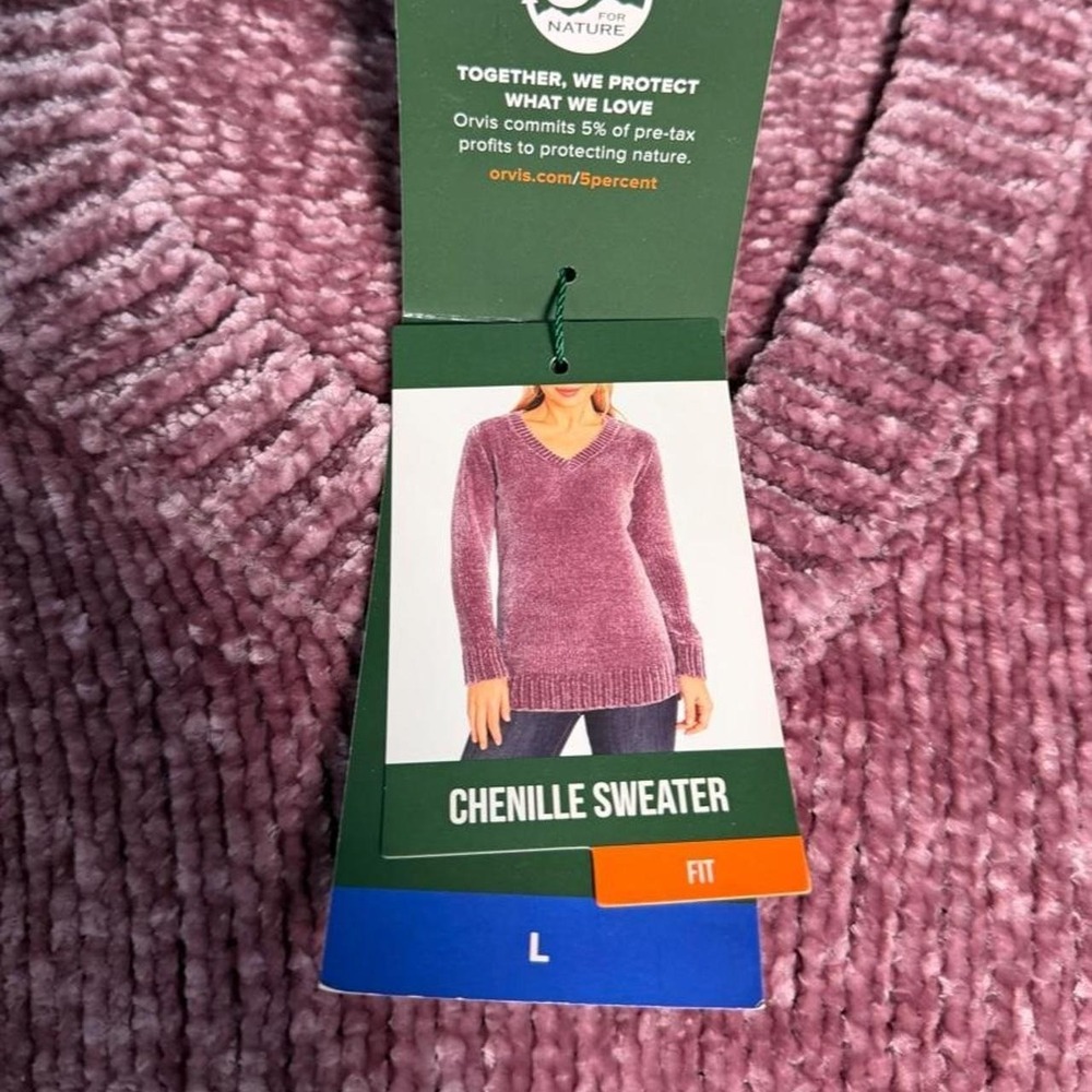 Orvis Chenille V-Neck Sweater Womens Size Large Mauve Pink Soft Plush Knit Tunic - Picture 4 of 8